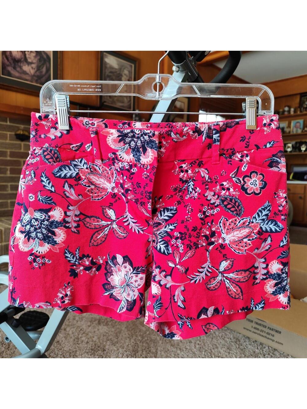 New York & Company Shorts Womens 4 Stretch Pink Floral Twill 4" Boho Flat Front